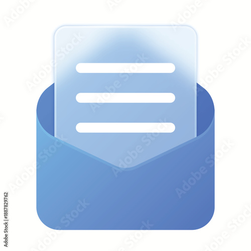 A blue envelope with a letter sticking out on a white background