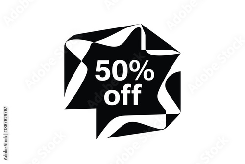Black starburst shape displays a fifty percent off promotional message
