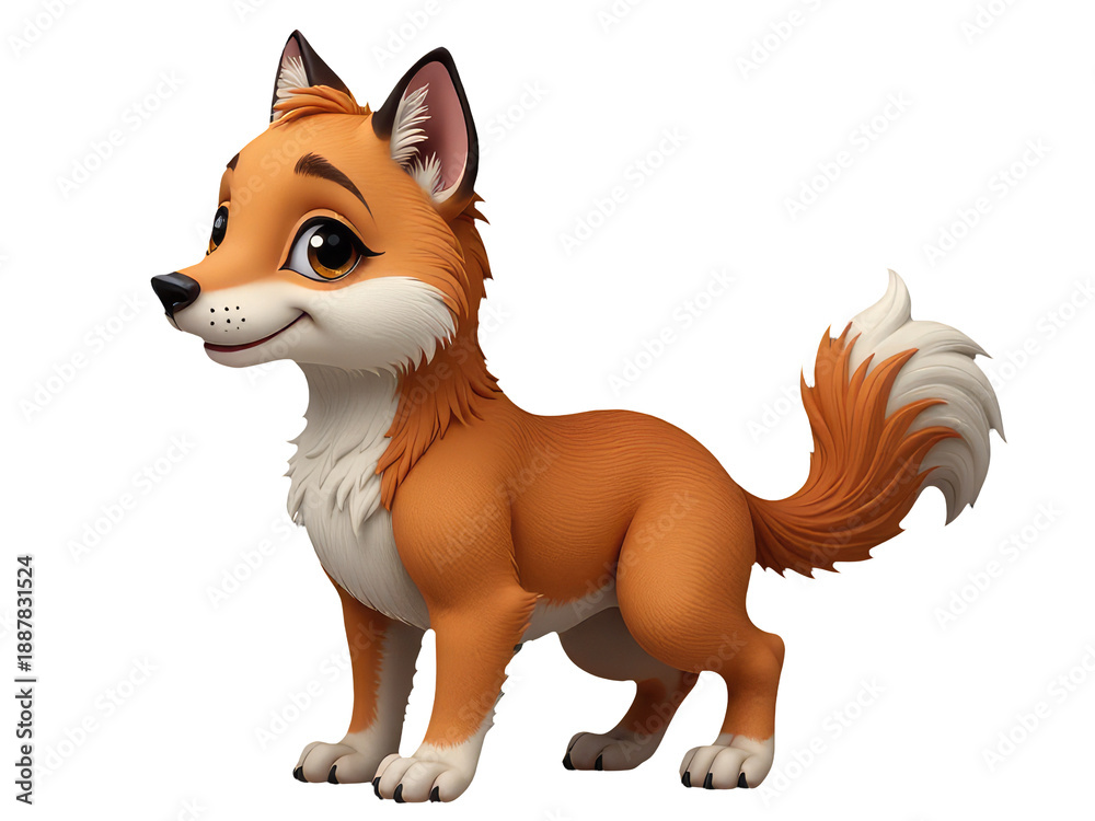 Fototapeta premium A cute fox standing on a white background