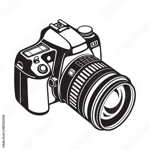 DSLR Camera Vector Line Illustration