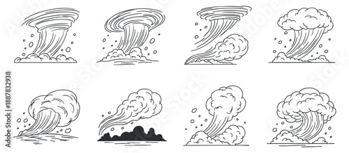 A collection of wave and storm illustrations in black outline vector style, ideal for design projects and environmental themes
