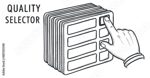 A hand pressing a quality selector button in minimalist vector style, ideal for user interface design and technology applications