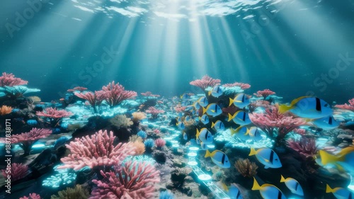 Animated Fish Swim Through Coral Reef on Blue Digital Network