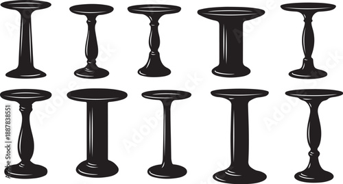Collection of black podiums in various shapes and designs