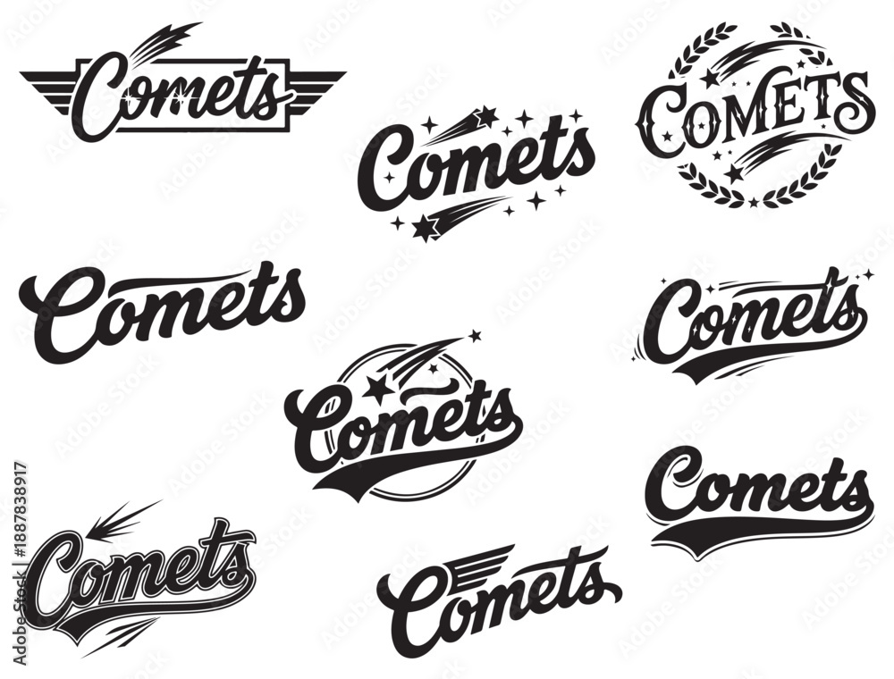 Fototapeta premium COMETS TYPOGRAPHY SILHOUETTE