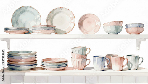 Soft Colors Pastel Tableware isolated watercolor vector illustration svg