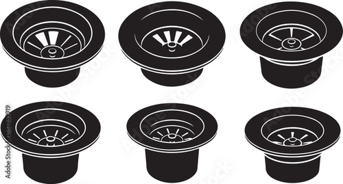 Black and white sink drain covers isolated on background