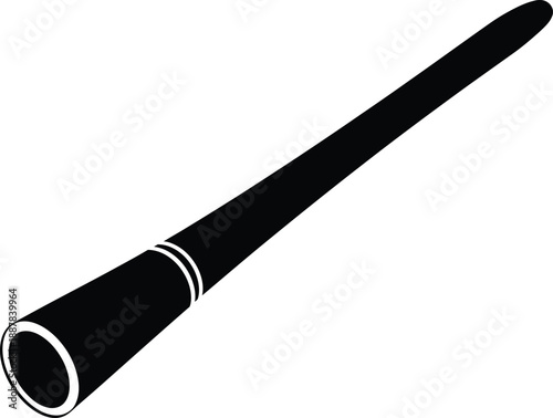 An isolated close-up of a single black and white pipe and baseball bat tool equipment object rendered in black ink like a vector metal weapon or office pencil
