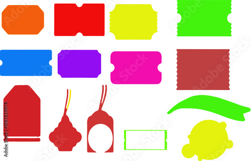 Multicolor graphic labels and ticket shapes isolated with real transparent background for branding