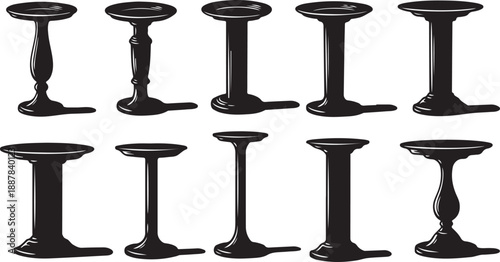 Collection of various black pedestals on white background
