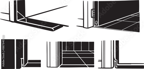 Detailed architectural drawings of various window frames and sections