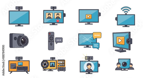 Computer Monitors and Electronic Devices Illustration.
