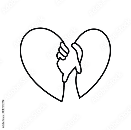 Love Heart with Holding Hands Line Art Illustration