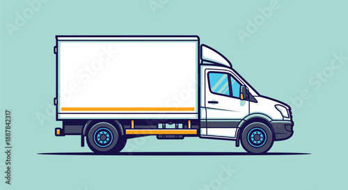 delivery van, cargo truck, commercial vehicle, blue and orange color scheme, simple cartoon-style illustration, flat design, minimalist, vector graphics
