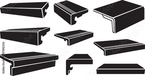 Various Black and White Architectural Moulding Details Illustration Set