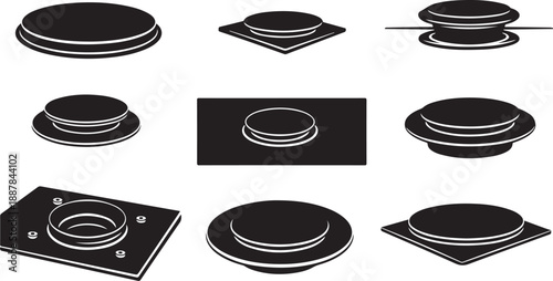 Various Black Plates and Dishes in Simple Line Style