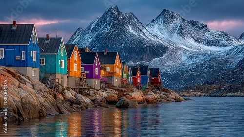 City in Greenland	with houses
