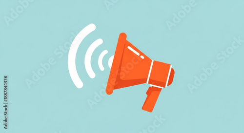 A vibrant orange megaphone with white sound waves on a teal background