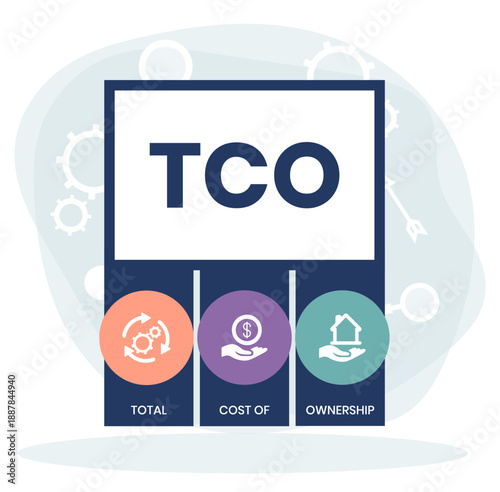 TCO - Total Cost of Ownership acronym. business concept background. vector illustration concept with keywords and icons. lettering illustration with icons for web banner, flyer