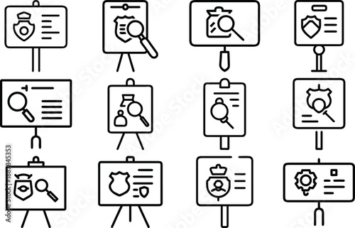 Police investigation board with handcuffs and magnifying glass flat design vector illustration