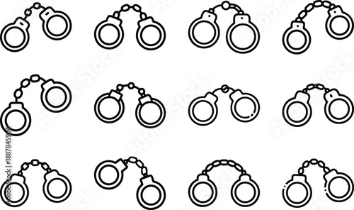 Police handcuffs and prison lock vector illustration, flat design law enforcement security icon set, scalable graphic