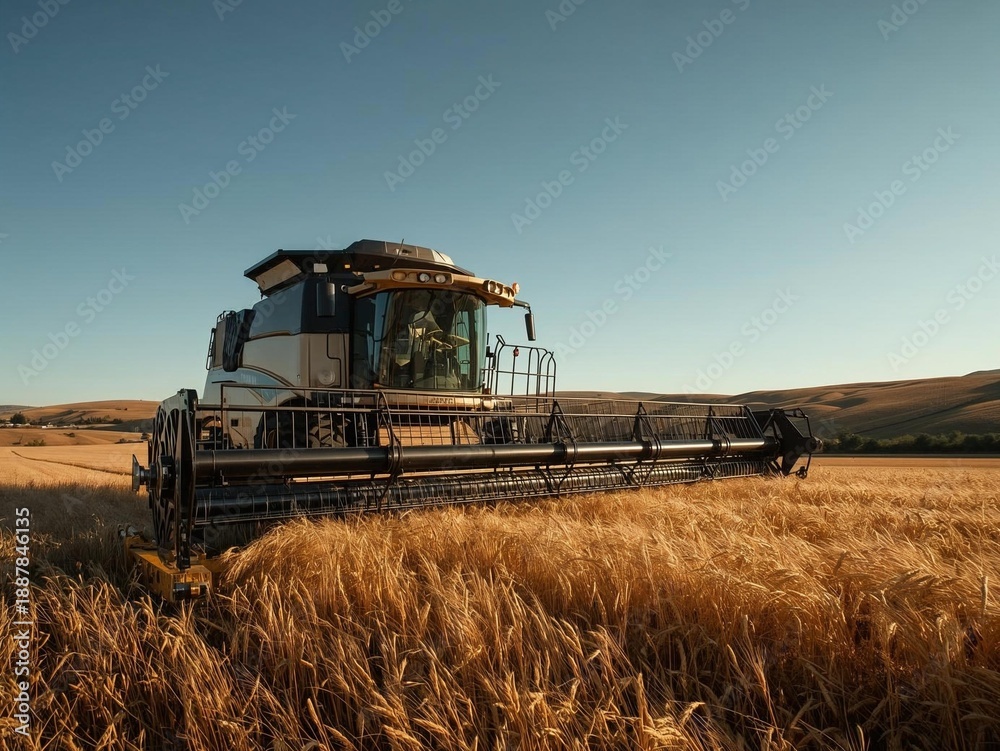 Fototapeta premium combine harvester on wheat field