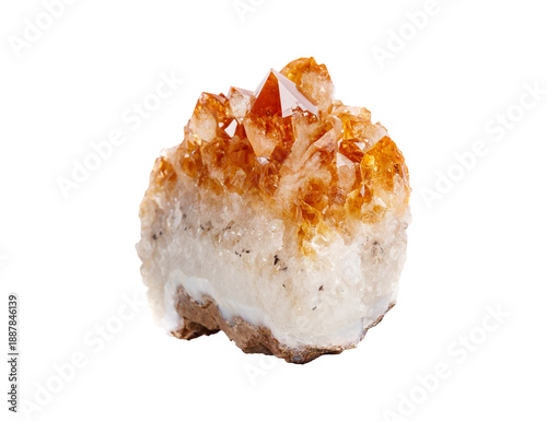 Konstfotografi A polished citrine crystal on a white isolated background, showcasing vibrant yellow-orange hues with a glossy finish