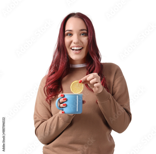Young woman with cup of tea...