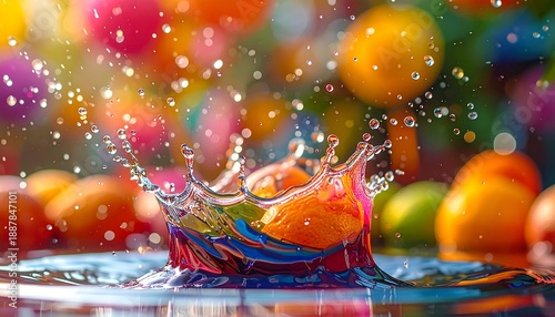 Vibrant Orange Splashing in Water with Fruits.