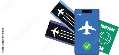 Mobile Flight Ticket Booking with Passport and Boarding Passes Illustration