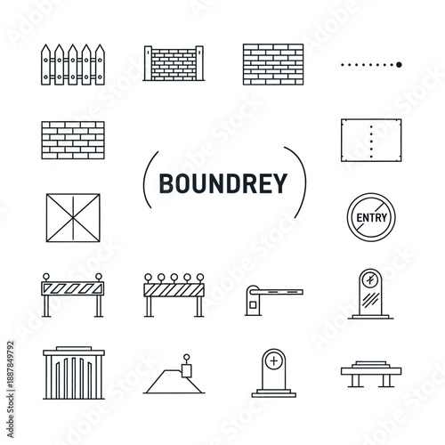 Collection of boundary and fence icons.