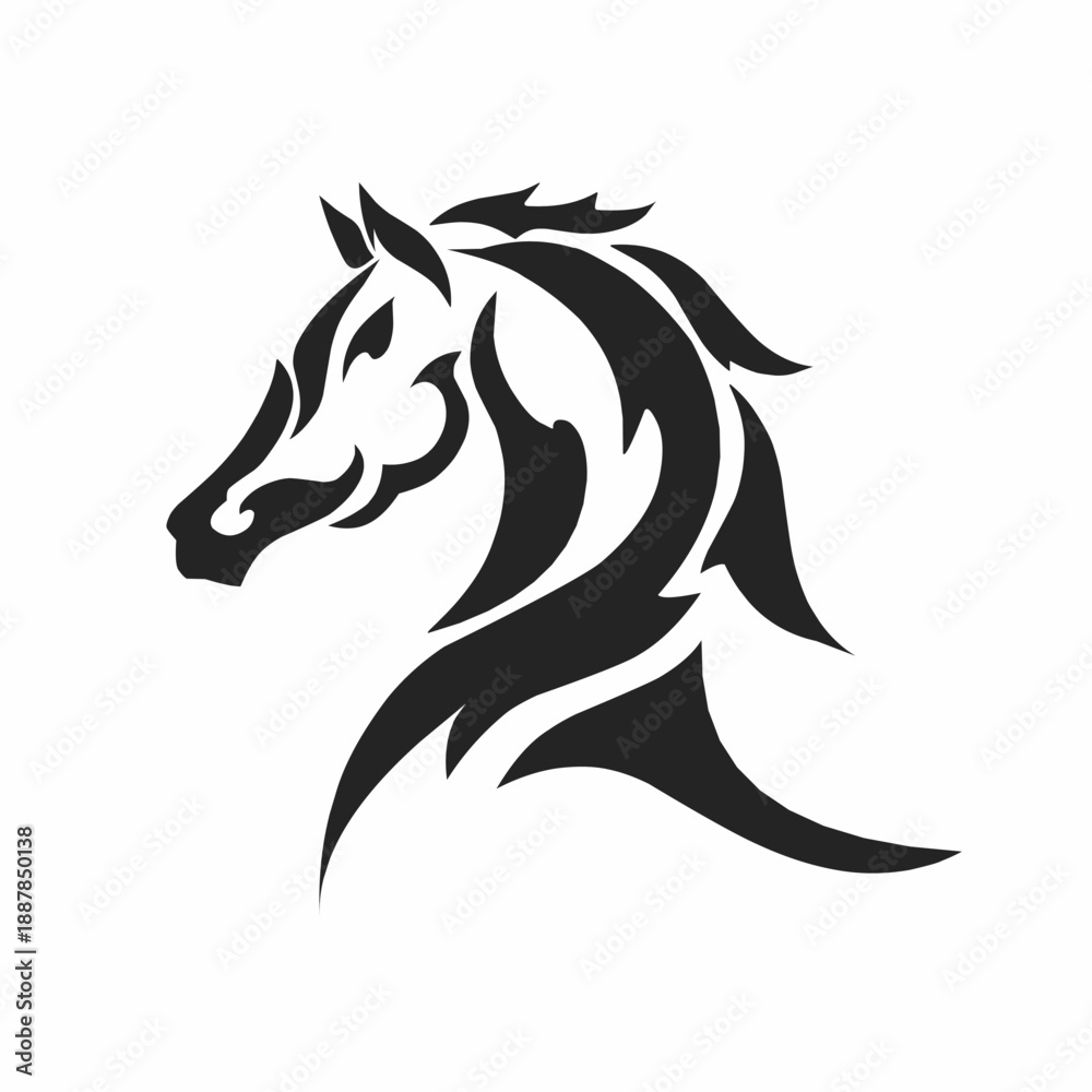 Obraz premium Tribal horse head silhouette, stylized stallion profile with black flame-like artistic lines