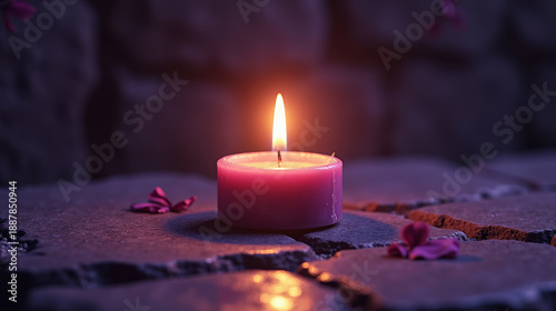 Dramatic Lent candle with cross in solemn sacred darkness