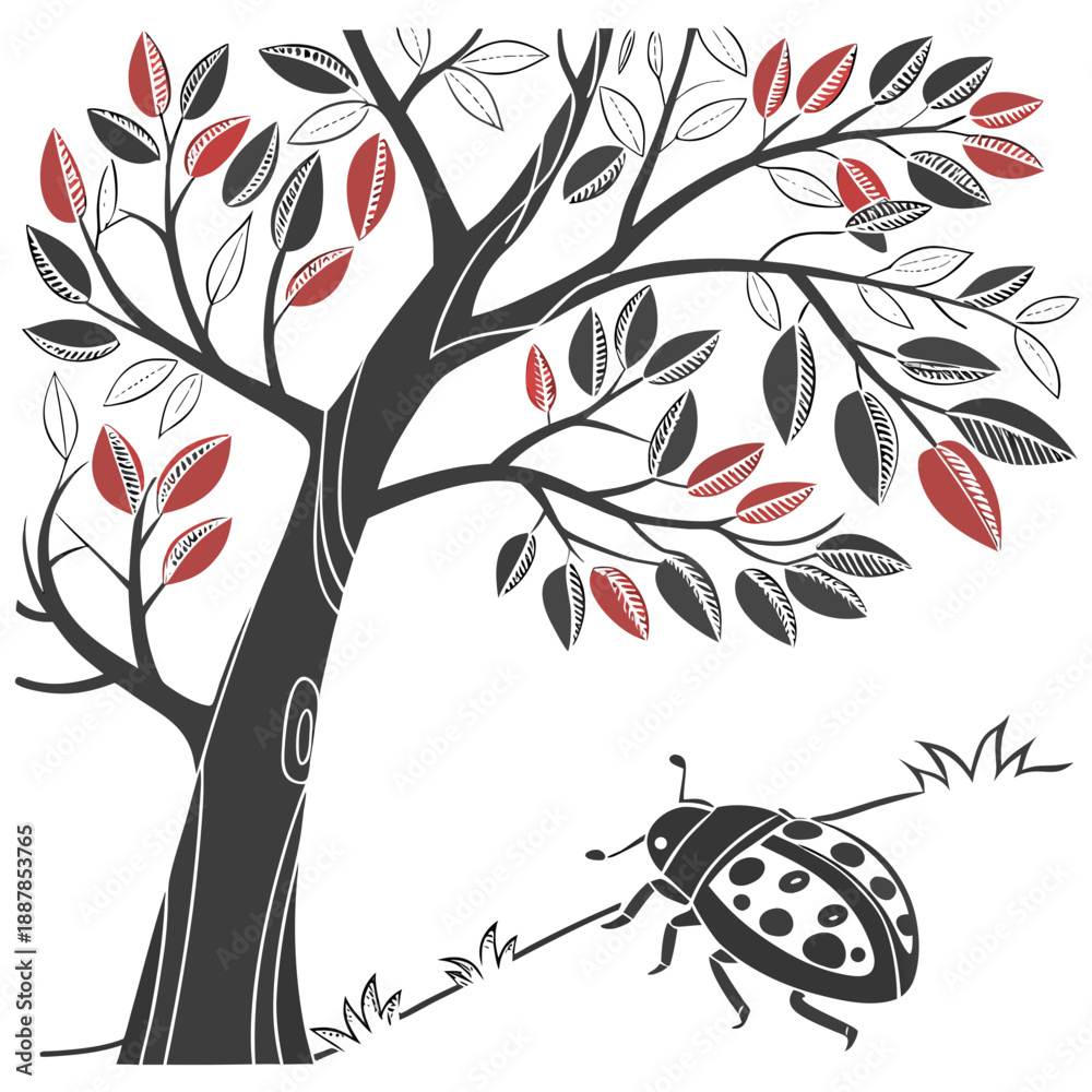 Obraz premium Ladybug crawling under tree