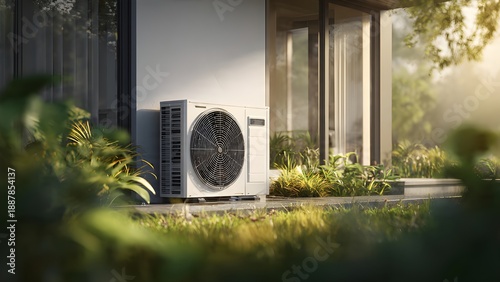 Air Source Heat Pump System Installed at Modern Residential Home Representing Sustainable, Clean, and Energy-Efficient Living

