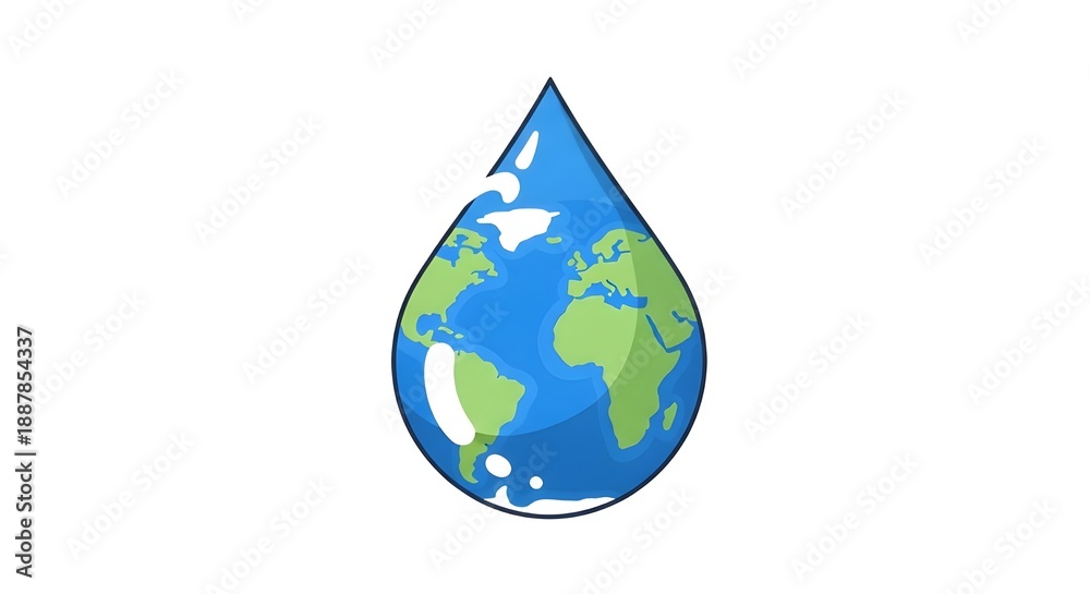 Obraz premium Flat minimal vector illustration of a water droplet forming the shape of planet Earth concept
