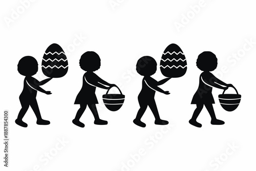 Kids easter egg hunt icon silhouette vector illustration isolated on white background