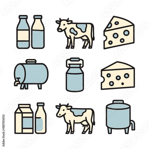 Dairy Products and Milk Production Icons