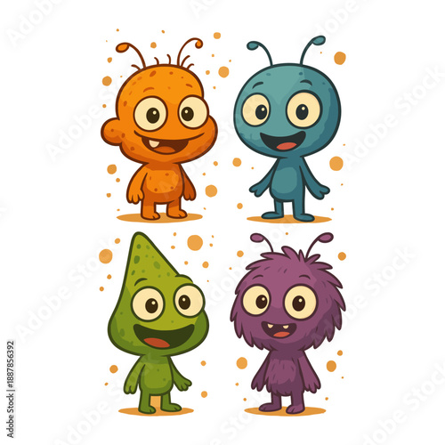 Cute Cartoon Monster Characters Set with Funny Colorful Aliens
