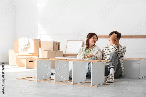 Young couple assembling she...