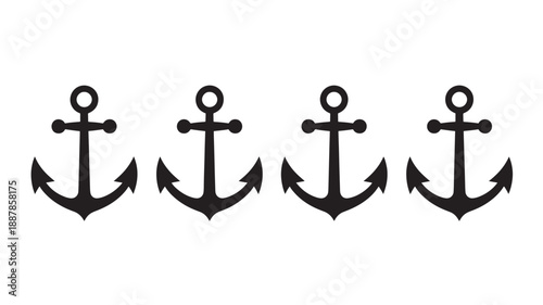 Black Anchor Silhouette Set on White Background