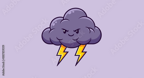Angry Storm Cloud with Lightning Bolts Cartoon Vector.