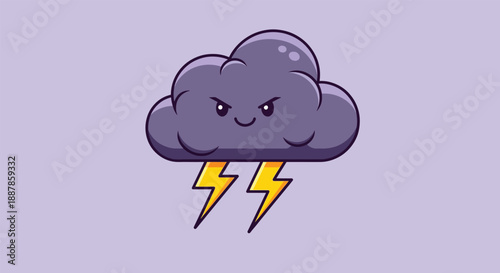 Angry Storm Cloud with Lightning Bolts Cartoon Illustration.