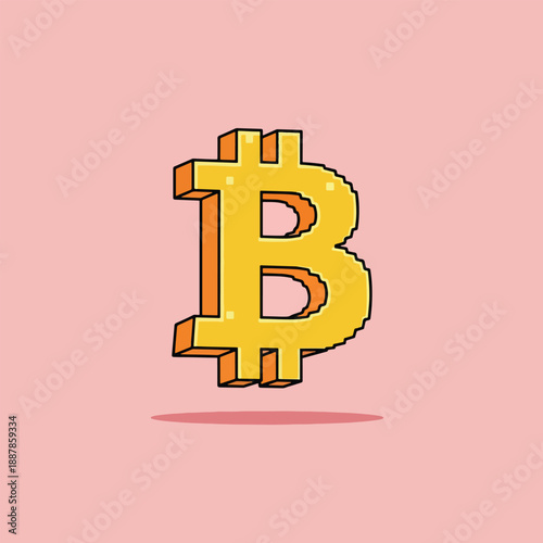 Bitcoin Symbol Pixel Art Illustration.