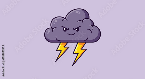 Angry Storm Cloud with Lightning Bolts Cartoon Illustration Vector.
