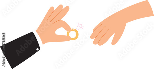 Hand drawn hand gesture giving engagement ring flat design Wedding Concept, People giving a proposal diamond ring isolated illustration 