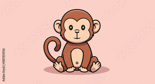 Cute Cartoon Monkey Sitting Illustration.