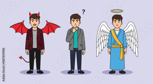 Man Torn Between Angel and Devil Choices Illustration 