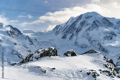 Photography Panoramic View of Snowy Alpine Glacier Terrain in Swiss Alps