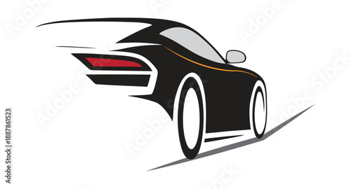 Sleek black sports car graphic illustration isolated on transparent background